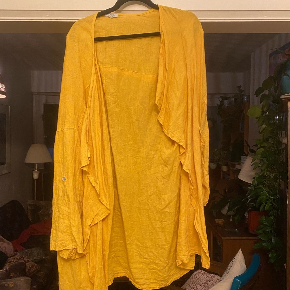 Vintage Yellow Linen Cardigan
